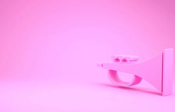 Icono de trompeta de instrumento musical rosa aislado sobre fondo rosa. Concepto minimalista. 3D ilustración 3D render — Foto de Stock