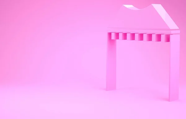 Ροζ σκηνή Camping εικονίδιο απομονώνονται σε ροζ φόντο. Καρναβάλι σκηνή κάμπινγκ. Ψυχαγωγικό πάρκο. Μινιμαλιστική έννοια. 3D απεικόνιση 3d καθιστούν — Φωτογραφία Αρχείου