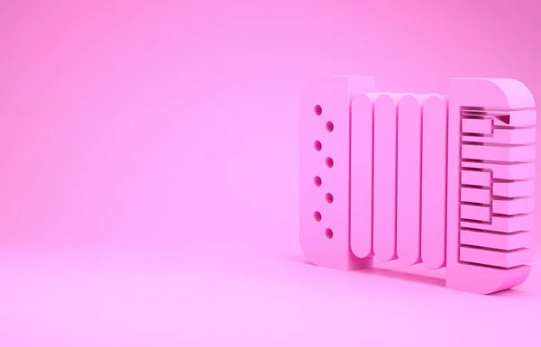 Иконка музыкального инструмента розового цвета на розовом фоне. Классический баян, гармоничный. Концепция минимализма. 3D-рендеринг — стоковое фото