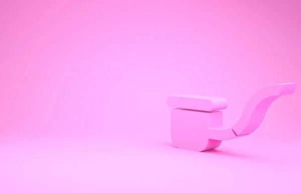 Różowa fajka do palenia z ikoną dymu na różowym tle. Rura od tytoniu. Koncepcja minimalizmu. Ilustracja 3d — Zdjęcie stockowe