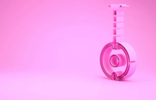 Розовый банджо значок изолирован на розовом фоне. Музыкальный инструмент. Концепция минимализма. 3D-рендеринг — стоковое фото
