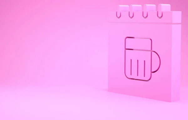 Día de San Patricio rosa con icono de calendario aislado sobre fondo rosa. Símbolo de trébol de cuatro hojas. Fecha 17 de marzo. Concepto minimalista. 3D ilustración 3D render — Foto de Stock