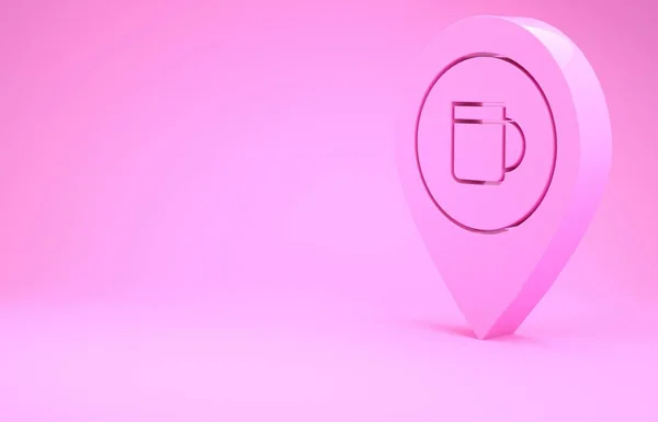 Icono de ubicación del bar Pink Alcohol o cerveza aislado sobre fondo rosa. Símbolo de bebida, pub, club, bar. Concepto minimalista. 3D ilustración 3D render — Foto de Stock