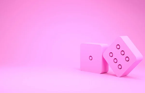 Pink Game dice icon isolated on pink background. Casino gambling. Minimalism concept. 3d illustration 3D render