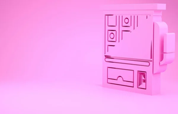 핑크 슬롯머신 아이콘은 핑크 배경에서 분리되었습니다. 최소성 개념. 3D 일러스트 3D 렌더링 — 스톡 사진