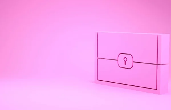 Rosa Truhe für Spiel-Symbol isoliert auf rosa Hintergrund. Minimalismus-Konzept. 3D Illustration 3D Renderer — Stockfoto