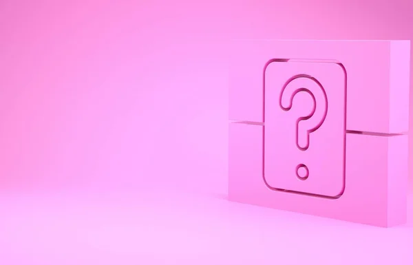분홍색 배경에 고립된 게임 아이콘을 위한 분홍색 미스터리 박스 또는 무작위 약탈 상자. 질문 상자. 최소성 개념. 3D 일러스트 3D 렌더링 — 스톡 사진