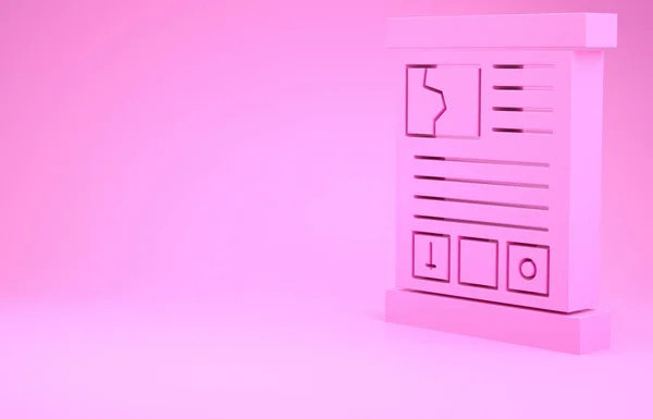 Ícone de guia do jogo rosa isolado no fundo rosa. Manual do usuário, instruções, guia, manual. Conceito de minimalismo. 3D ilustração 3D render — Fotografia de Stock