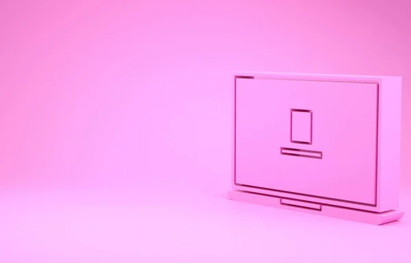 Ícone rosa Laptop isolado no fundo rosa. notebook de computador com sinal de tela vazia. Conceito de minimalismo. 3D ilustração 3D render — Fotografia de Stock