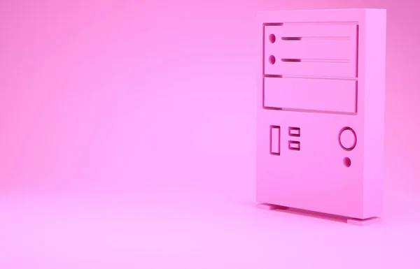 Icono de ordenador rosa aislado sobre fondo rosa. Signo de componente PC. Concepto minimalista. 3D ilustración 3D render — Foto de Stock