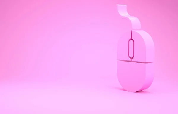 Pink Computer мышь значок изолирован на розовом фоне. Оптический с обозначением колеса. Концепция минимализма. 3D-рендеринг — стоковое фото