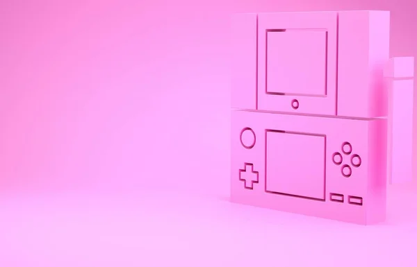 Rosa bärbara videospel konsol ikon isolerad på rosa bakgrund. Gamepadskylt. Spelkoncept. Minimalistiskt koncept. 3D-illustration 3D-återgivning — Stockfoto