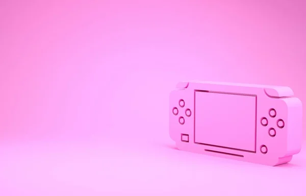 Icône de console de jeu vidéo portable rose isolé sur fond rose. Panneau de jeu. Concept de jeu. Concept de minimalisme. Illustration 3D rendu 3D — Photo