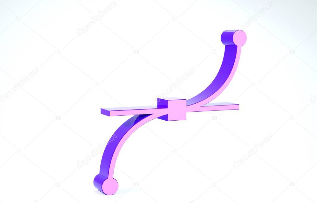 Purple Bezier curve icon isolated on white background. Pen tool icon. 3d illustration 3D render