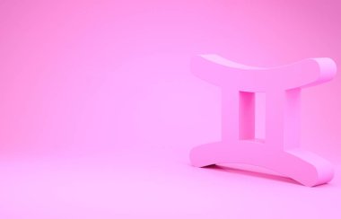 Pembe ikizler burcu simgesi pembe arka planda izole edilmiş. Astrolojik yıldız falı koleksiyonu. Minimalizm kavramı. 3d illüstrasyon 3d canlandırma