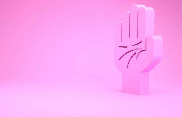 Rózsaszín Palmistry a kéz ikon elszigetelt rózsaszín háttér. Minimalizmus koncepció. 3d illusztráció 3d render — Stock Fotó