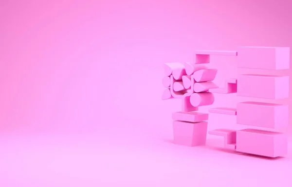 Ícone de análise da flor rosa isolado no fundo rosa. Conceito de minimalismo. 3D ilustração 3D render — Fotografia de Stock