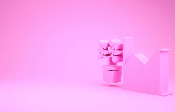 Rosa blomma statistik ikon isolerad på rosa bakgrund. Minimalistiskt koncept. 3D-illustration 3D-återgivning — Stockfoto