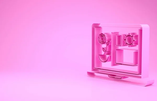 Pink Smart farming technology - farm automation system icon isolated on pink background. Minimalism concept. 3d illustration 3D render