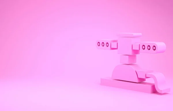 Ícone de aspersores de irrigação automática rosa isolado no fundo rosa. Equipamento de rega. Elemento jardim. Ícone de pistola de pulverização. Conceito de minimalismo. 3D ilustração 3D render — Fotografia de Stock
