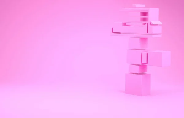 Рожеві автоматичні зрошувальні спринклери ізольовані на рожевому фоні. Водопостачання. Садовий елемент. Спрей значок пістолета. Концепція мінімалізму. 3D ілюстрація 3D рендеринга — стокове фото