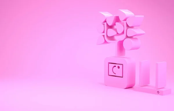 Pink Smart gazdálkodási technológia - farm automatizálási rendszer app ikon elszigetelt rózsaszín háttér. Minimalizmus koncepció. 3d illusztráció 3d render — Stock Fotó