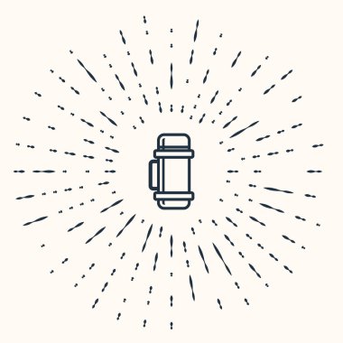 Gri termos konteynır simgesi bej arka planda izole edildi. Termo matara ikonu. Kamp ve yürüyüş ekipmanları. Soyut çember rastgele noktalar. Vektör İllüstrasyonu