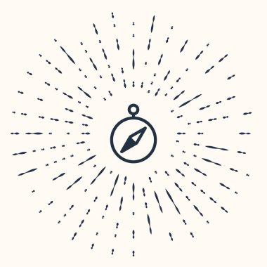 Gri pusula simgesi bej arka planda izole edildi. Rüzgâr yön bulma sembolü. Rüzgar gül işareti. Soyut çember rastgele noktalar. Vektör İllüstrasyonu