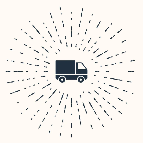 Ícone de veículo de caminhão de carga de entrega cinza isolado no fundo bege. Pontos aleatórios de círculo abstrato. Ilustração vetorial —  Vetores de Stock