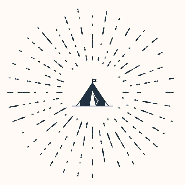 Szary namiot turystyczny z ikoną flagi na beżowym tle. Symbol kempingu. Abstrakcyjne kółko przypadkowych kropek. Ilustracja wektora — Wektor stockowy