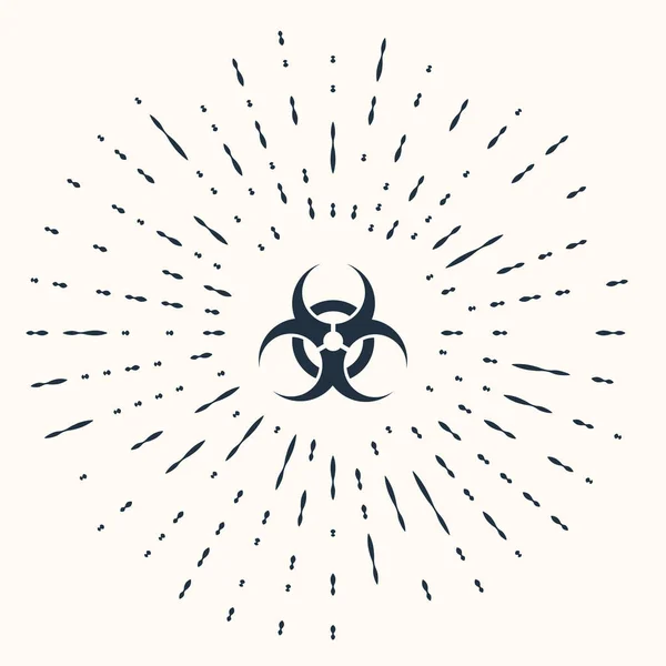 Иконка серого символа Biohazard выделена на бежевом фоне. Абстрактные круговые случайные точки. Векторная миграция — стоковый вектор