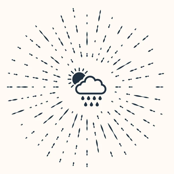 Grå moln med regn och sol ikon isolerad på beige bakgrund. Regn moln nederbörd med regndroppar. Abstrakt cirkel slumpmässiga prickar. Vektor Illustration — Stock vektor