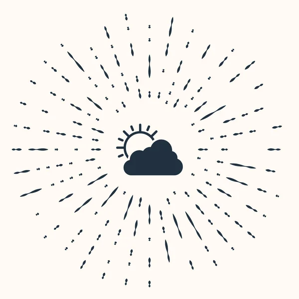 Icône météo gris soleil et nuages isolée sur fond beige. Cercle abstrait points aléatoires. Illustration vectorielle — Image vectorielle