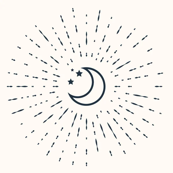 Icono Luna gris y estrellas aislado sobre fondo beige. Puntos aleatorios de círculo abstracto. Ilustración vectorial — Vector de stock