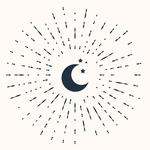 Icono Luna gris y estrellas aislado sobre fondo beige. Puntos aleatorios de círculo abstracto. Ilustración vectorial — Vector de stock
