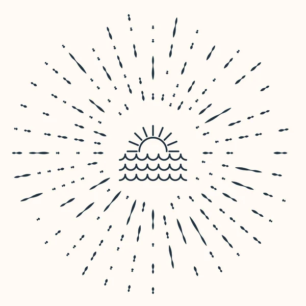 Ícone do pôr-do-sol cinza isolado no fundo bege. Pontos aleatórios de círculo abstrato. Ilustração vetorial — Vetor de Stock