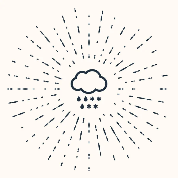 Nuvem cinza com ícone de neve e chuva isolado no fundo bege. Ícone meteorológico. Pontos aleatórios de círculo abstrato. Ilustração vetorial —  Vetores de Stock