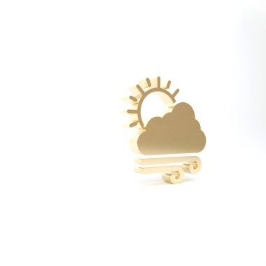 Altın Rüzgarlı hava ikonu beyaz arkaplanda izole edildi. Güneşli ve rüzgarlı bir bulut. 3d illüstrasyon 3d canlandırma