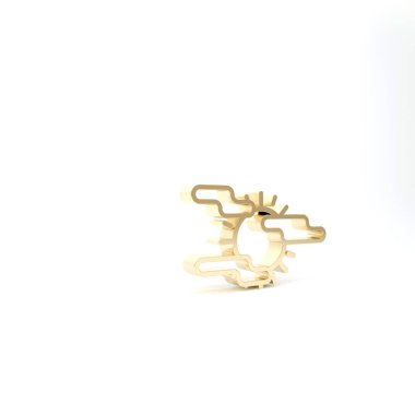 Beyaz arka planda izole edilmiş altın sis ve güneş ikonu. 3d illüstrasyon 3d canlandırma