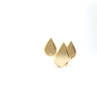 Altın su damlası simgesi beyaz arkaplanda izole edildi. 3d illüstrasyon 3B canlandırma