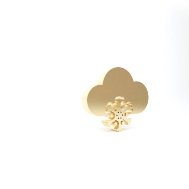 Beyaz arka planda izole edilmiş kar ikonu olan altın bulut. Kar taneli bulut. Tek hava ikonu. Kar tabelası. 3d illüstrasyon 3B canlandırma