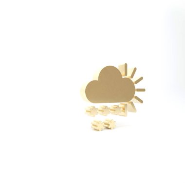 Beyaz arkaplanda izole edilmiş kar ikonu olan altın bulutlu. Kar taneli bulut. Tek hava ikonu. Kar tabelası. 3d illüstrasyon 3d canlandırma