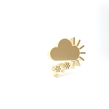 Beyaz arkaplanda izole edilmiş kar ikonu olan altın bulutlu. Kar taneli bulut. Tek hava ikonu. Kar tabelası. 3d illüstrasyon 3d canlandırma