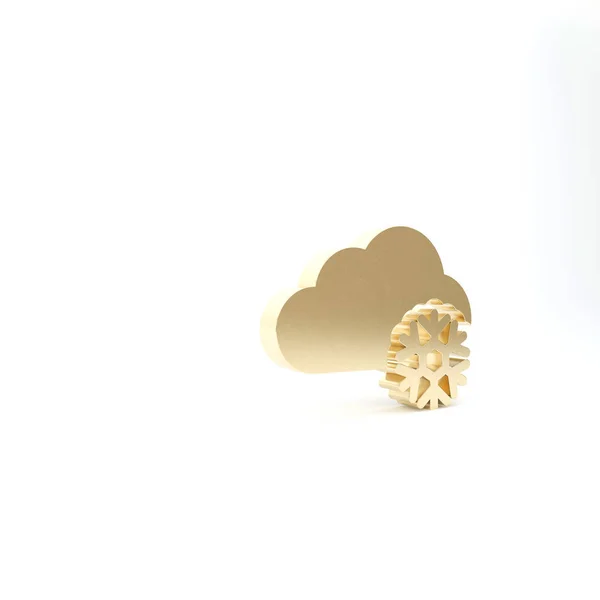 하얀 배경에 눈의 아이콘이 고립 된 골드 클라우드. 눈송이가 달린 구름. 단일 기상 아이콘. 스 노잉 사인이야. 3d 삽화 3D 렌더링 — 스톡 사진