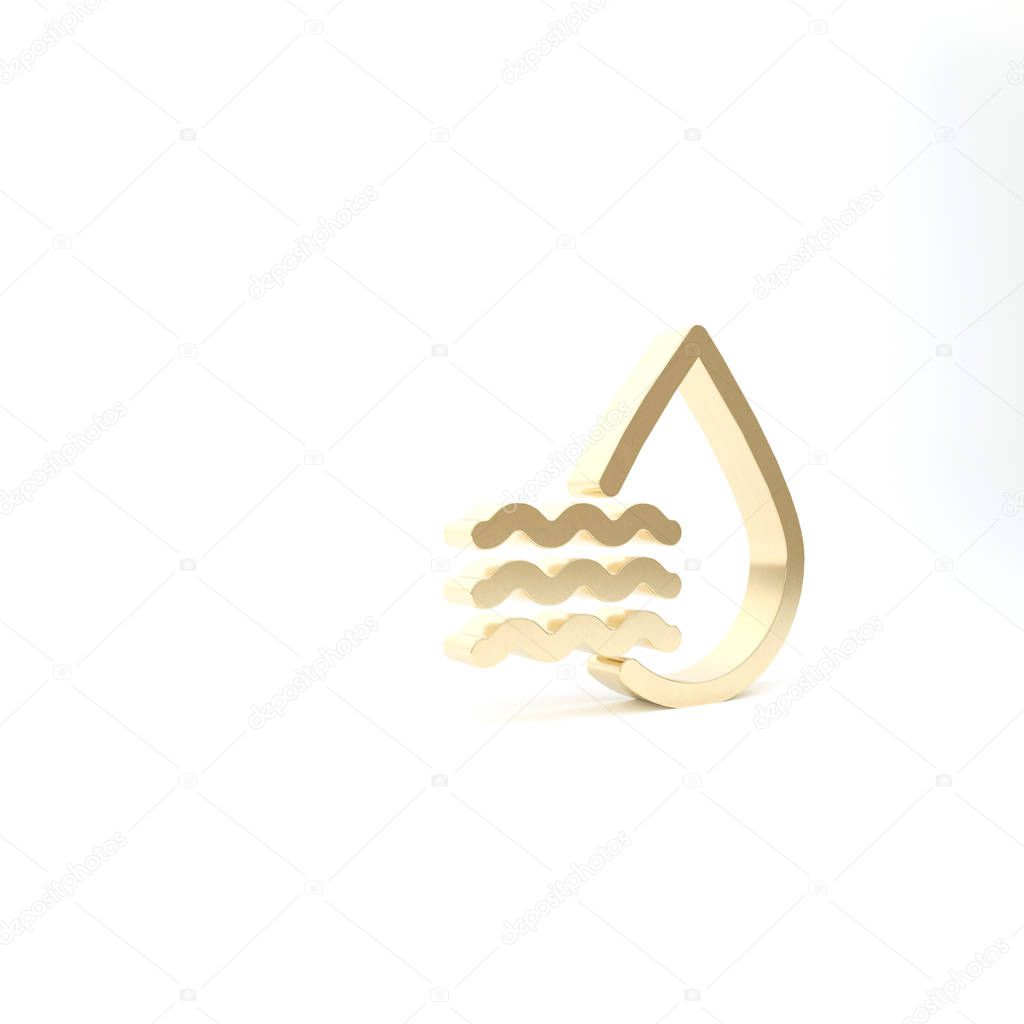 Gold Water drop percentage icon isolated on white background. Humidity analysis. 3d illustration 3D render