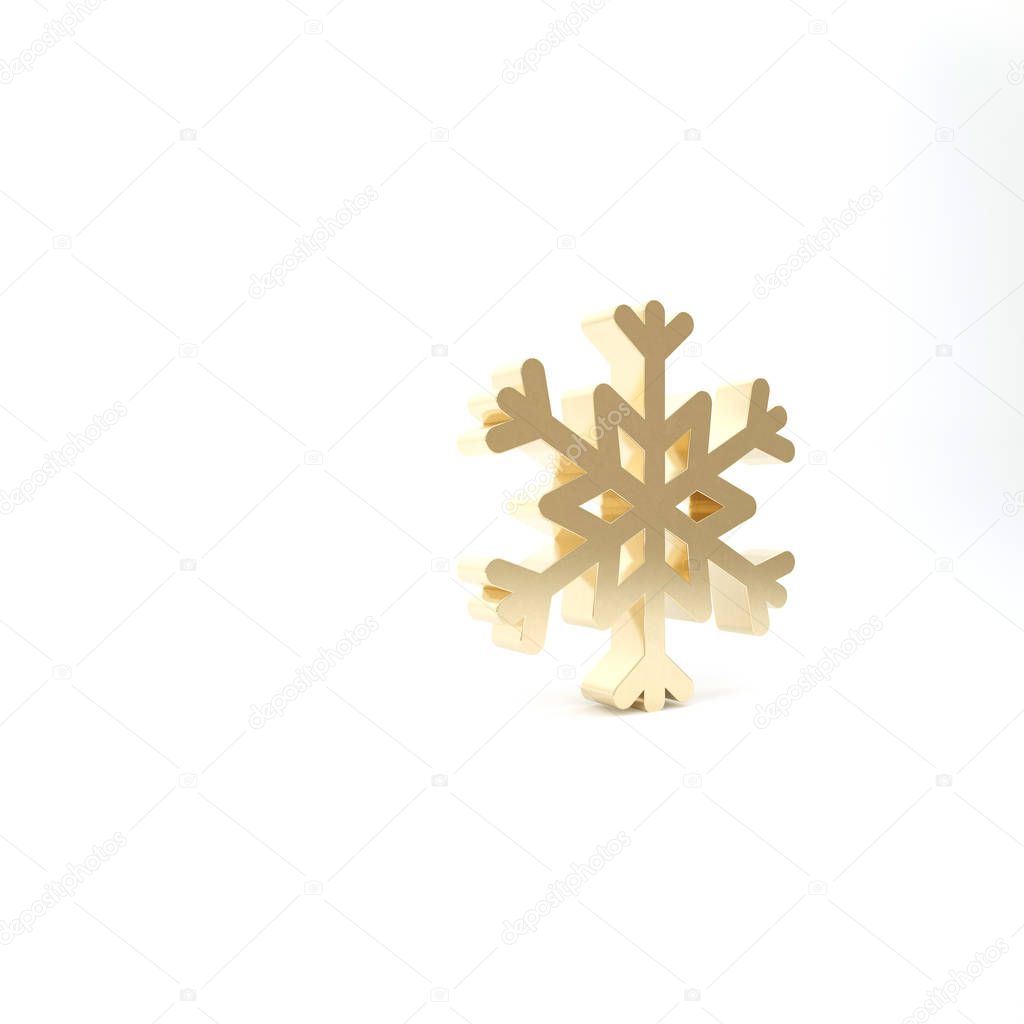 Gold Snowflake icon isolated on white background. 3d illustration 3D render