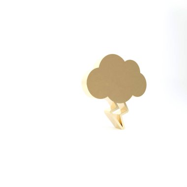 Altın Fırtına simgesi beyaz arkaplanda izole edildi. Bulut ve şimşek işareti. Fırtınanın hava durumu ikonu. 3d illüstrasyon 3d canlandırma