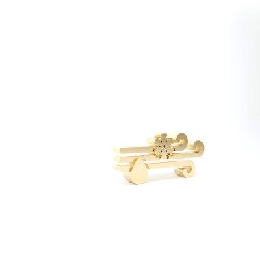 Beyaz arka planda izole edilmiş kar ikonu ile altın rüzgar ve yağmur. Rüzgarlı bir hava. 3d illüstrasyon 3d canlandırma