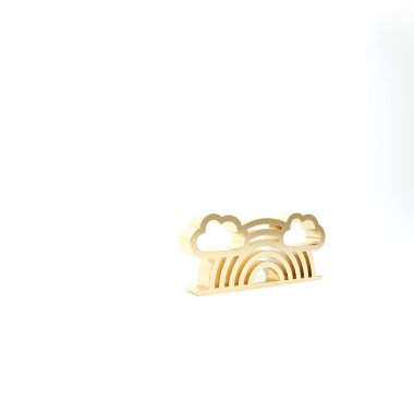 Beyaz arkaplanda izole edilmiş bulut simgesi olan altın gökkuşağı. 3d illüstrasyon 3d canlandırma