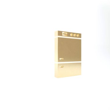 Altın Buzdolabı simgesi beyaz arkaplanda izole edilmiş. Buzdolabı buzdolabı. Ev aletleri ve aletler. 3d illüstrasyon 3B canlandırma